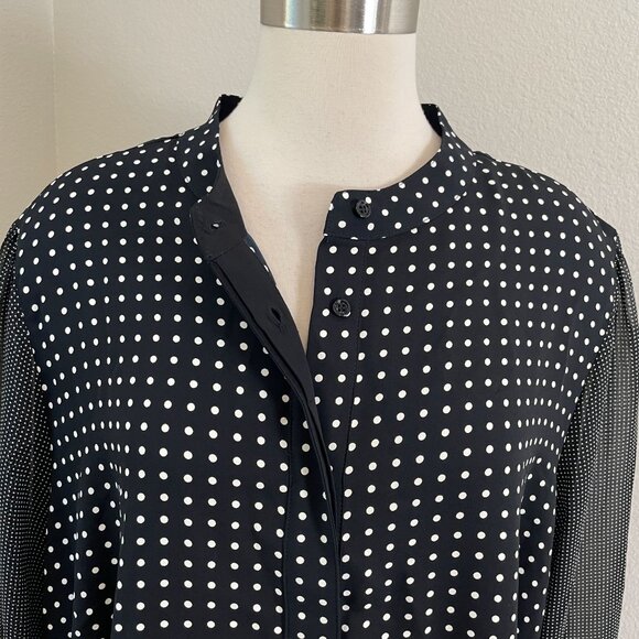 Anne Klein Womens Plus 3X Black White Polka Dot Tunic Blouse Long Sleeve Shirt - Picture 2 of 8
